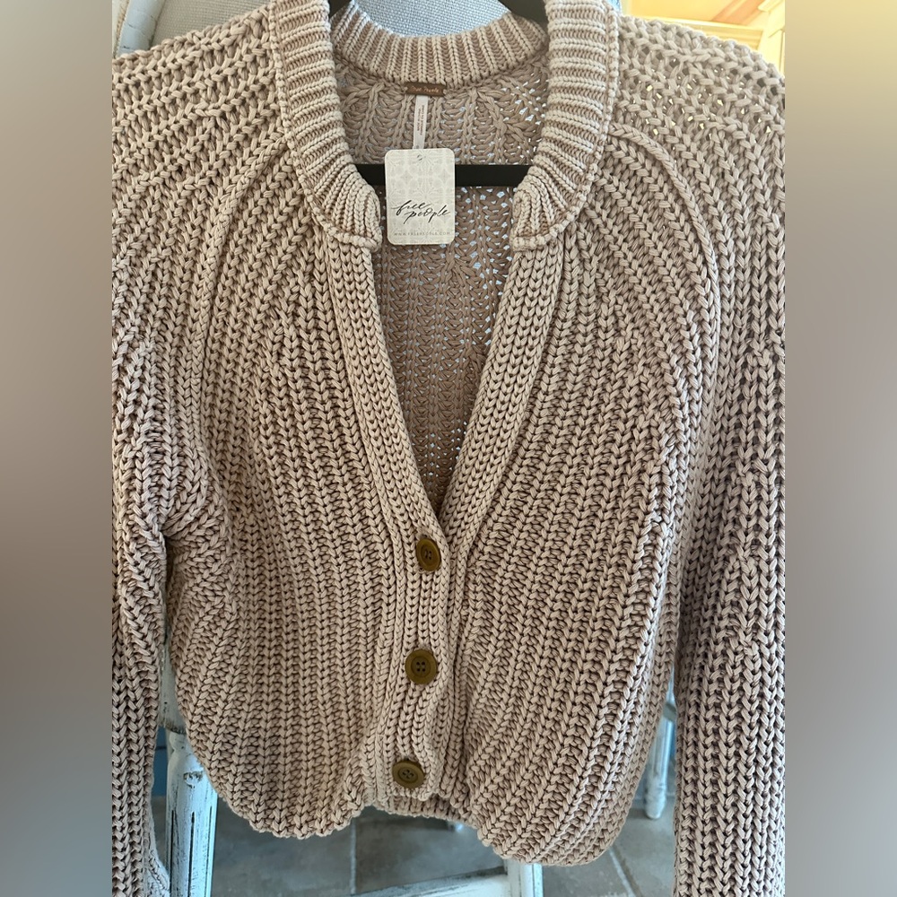 NWT Free People Cozy Sweet Nothing Tan Button-Up Cardigan Sweater Size Small - Picture 7 of 8